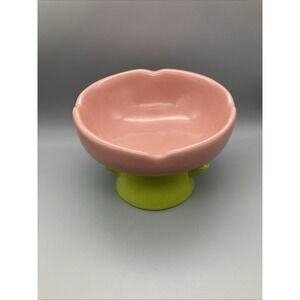 Whisker Friendly Flower Shaped Ceramic Pet Food Bowl Elevated Tilted Pink Green